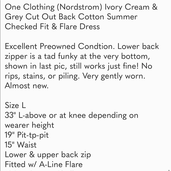 Cut-out Back Cotton Cream Gray Checked Dress Flare - Picture 9 of 9